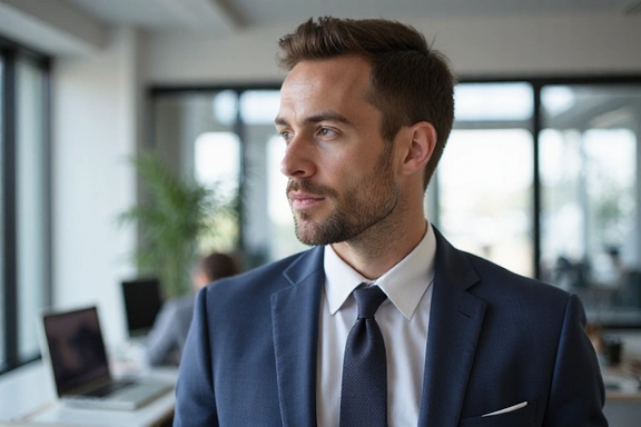 Homem em um ambiente de escritório, demonstrando equilíbrio entre trabalho e vida pessoal.